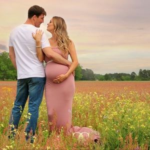 Custom designed maternity dress in mauve